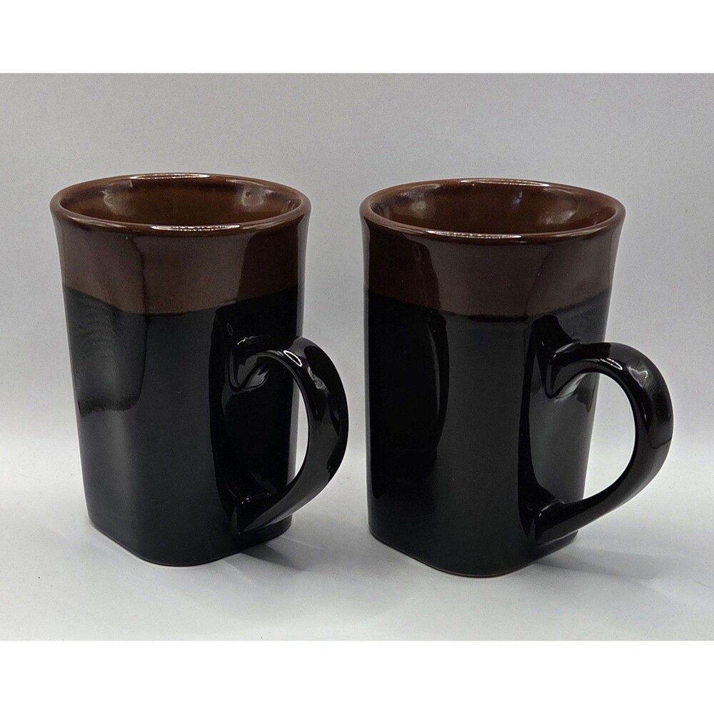 Set of 2 Royal Norfolk Coffee Mugs Black & Brown Two-Tone Stoneware 5.25" 14 Oz